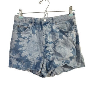 TOPSHOP Floral Denim Moto High Waist Raw Hem Mom Short Size US 6
